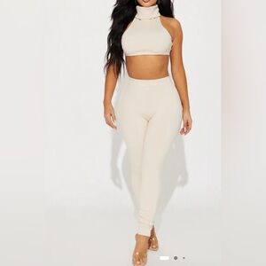 Jade Snatched Pant Set - Cream Leggings w/ backless turtleneck too